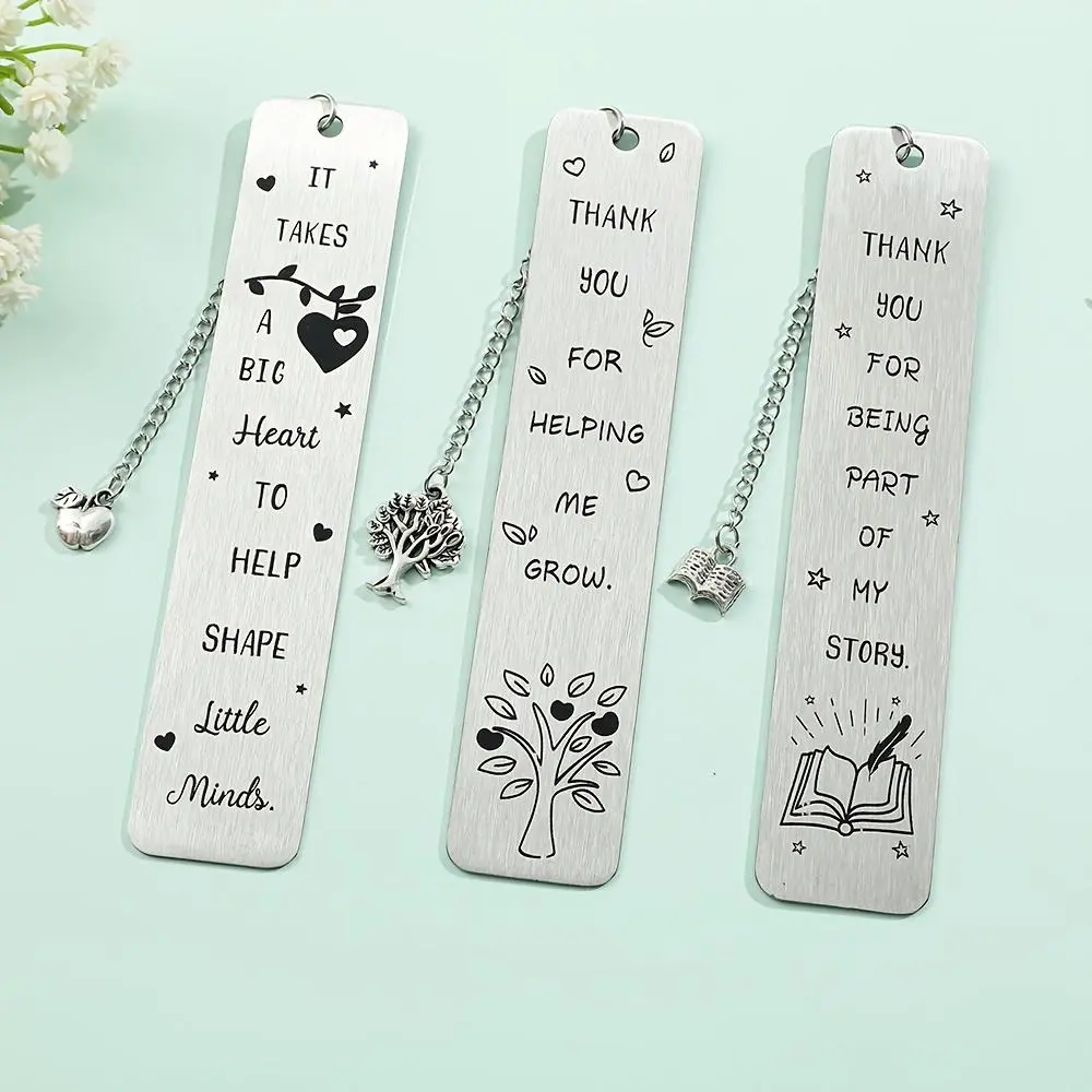 Stainless Steel Bookmark, 3 Counts/set Laser Engraved Inspirational Bookmark, Book Mark for Reading, Reading Accessories, Gift for Friend