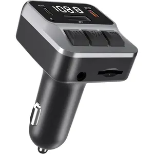 Bluetooth 5.3 FM Transmitter for Car, Bluetooth Car Adapter with Dual Type-C PD(30W) Charger Port and QC3.0 USB Port, Handsfree Calling Bluetooth Transmitter Car, Support AUX, U Disk, TF Card