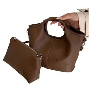 Women's PU Retro Soft Small Tote Handbag - Colorblock Puff Bucket Bag with Large Capacity, Magnetic Clip, Stitching Detail, Plain Look, Single Strap Crossbody Design for Daily Wear