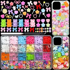 Candy Junk Case Charms Kit Colored Bear Bow Charm for Cases    Heart Charms Craft Design  Flatback  Embellishment Accessories