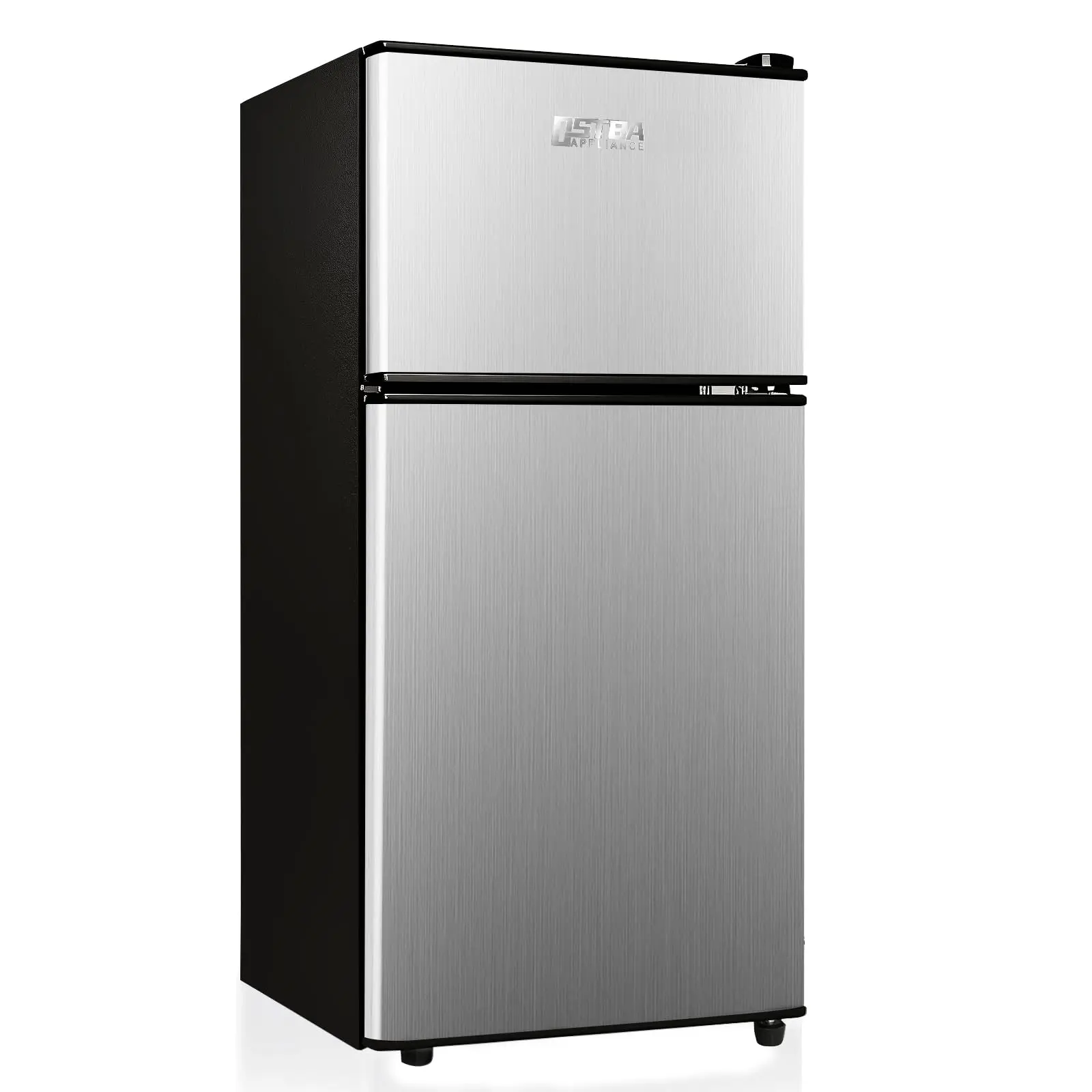 OSTBA 3.0 Cu.ft 2-Door Upright Compact Refrigerator with Separate Freezer, 7-Level Thermostat, Removable Shelves, LED Lighting, Ultra-Quiet, 115V Plug, Silver for Apartment Small Spaces, 16.7"x17.5"x34.2" Countertop Fridge