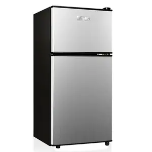 OSTBA Mini Fridge with Freezer 3.0 Cu.ft 2-Door Upright Compact Refrigerator 7-Level Thermostat Removable Shelves Silver for Bedroom Office Apartment Large Capacity Double Door Ultra-Quiet Operation LED Lighting