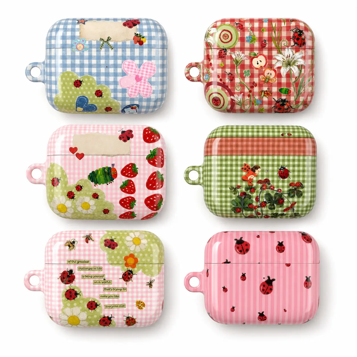 Cute Ladybug AirPods Case, Protective Case for AirPods Gen 1/2/3/4 & Pro 1/2/3, Strawberry Gingham AirPods Cover, Cottagecore AirPods Case, Kawaii Bug Gift for Girls