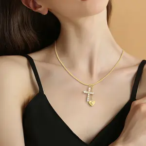 Initial Necklaces for Women 14k Gold - Diamond Cross Necklaces with Letter C Pendant, Alphabet Necklaces for Mom Girlfriend Wife Daughter Grandma, Personalized Jewelry Gifts for Birthday Anniversary Christmas