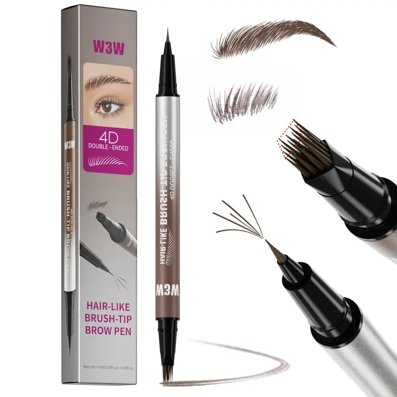 Waterproof 4D Brow Pencil, 2-in-1 Eyebrow Pen with Microblading Tip & Eyeliner Brush, Long-Lasting Natural Brow Makeup Tool for Women