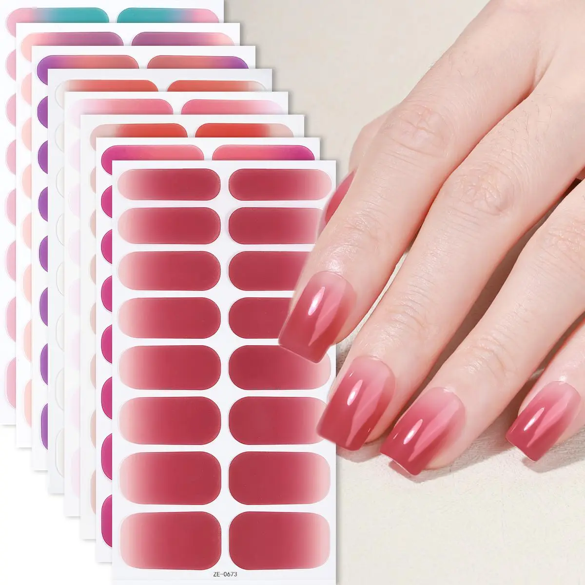 Gradient Color Nail Art Wraps, 8 Counts Self Adhesive Nail Art Stickers & 2 Counts Nail Files, DIY Nail Art Supplies for Women & Girls, Nail Art Sheet, Wrap Nail Design