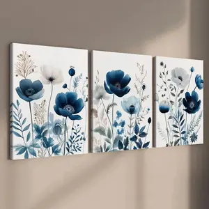 Wooden Framed Canvas Painting, 3 Counts Modern Flower Pattern Wall Art, Modern Floral Paintings, Wall Decor for Home Living Room Bedroom Study Room Office, Modern Home Decoration