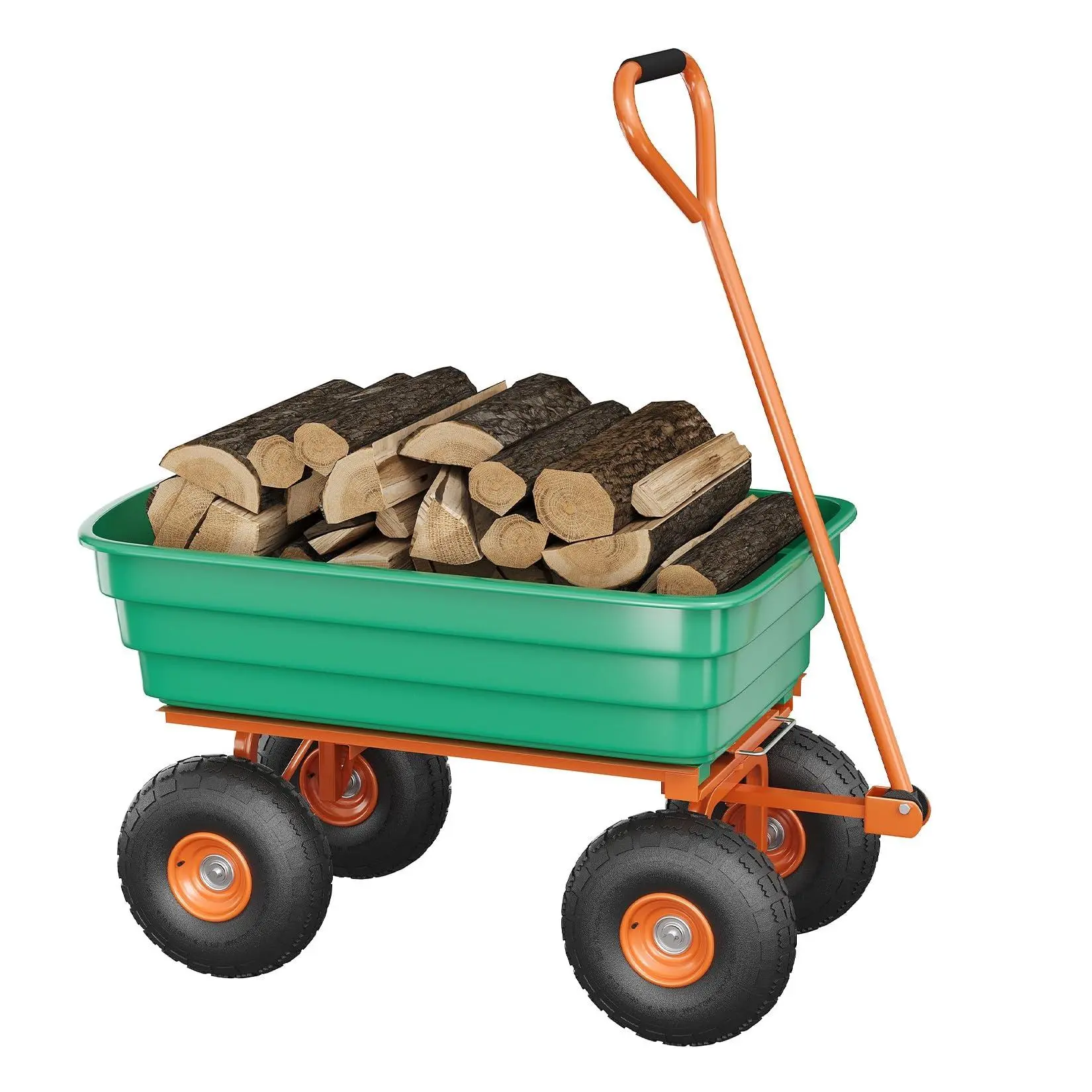 Functional Heavy Duty Rectangular Polyethylene Garden Wheelbarrow Dump Cart - 600 lbs Load Capacity, 4 Cu.Ft Volume, 180° Rotating Handle, 10" No-Flat Tires - Outdoor Yard & Landscaping Wagon
