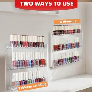 Transparent Nail Polish Organizer 3-Tier Acrylic Rack Wall-Mounted Sunglass Holder Essential Oils Shelf Dual Use Tabletop or Wall