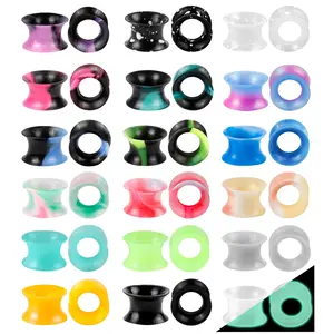 40pcs Silicone Ear Gauges Flexible Tunnels Soft Expander Stretching Plugs Colorful Double Flared Earring Piercings For Men Women 2g-26mm