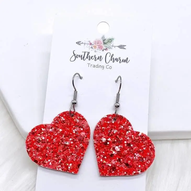 Chunky Valentine Glitter Heart Earrings