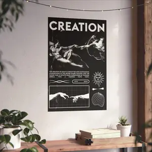 Creation Of Adam Brutalist Poster, Michelangelo Renaissance Wall Art, Dark Print Art