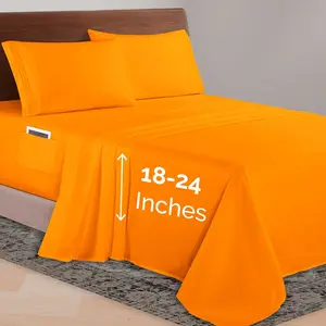 Luxurious 1500 Premium Quality Microfiber 4-Sheet, 18-24 Inches Deep - Extra Deep Pocket Sheets - Ultra 4PC Deep Pocket Sheets, Full, Orange