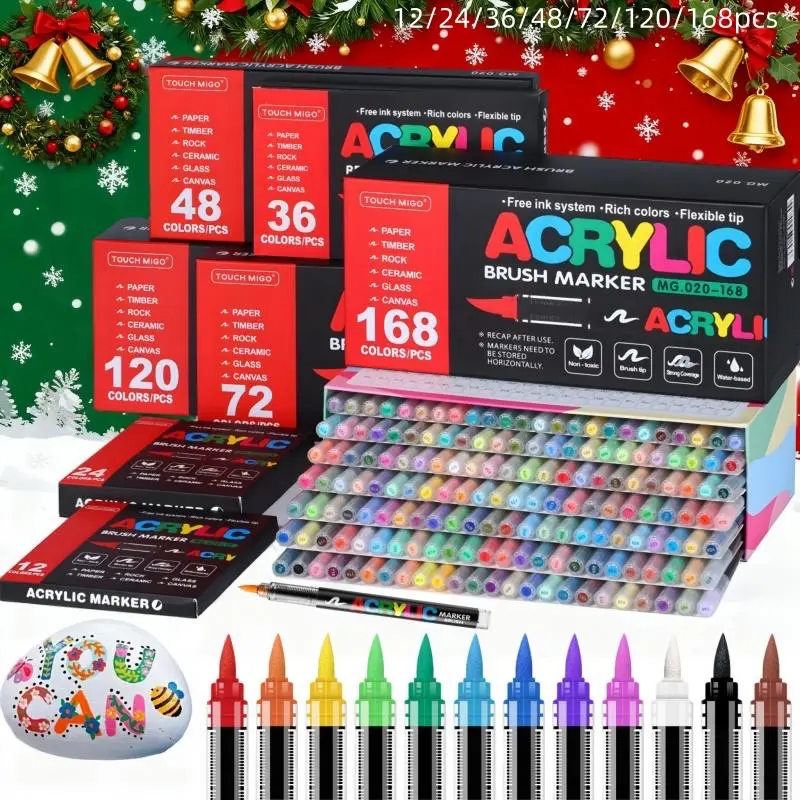 Acrylic Paint Markers with Soft Brush Tips, Acrylic Paint Pens for Wood, Stone, Canvas, Glass, Fabric, Rock Painting, DIY Crafts Art Supplies, Arts and Crafts Supplies, Permanent, Washable, Waterproof, Art Marker Set