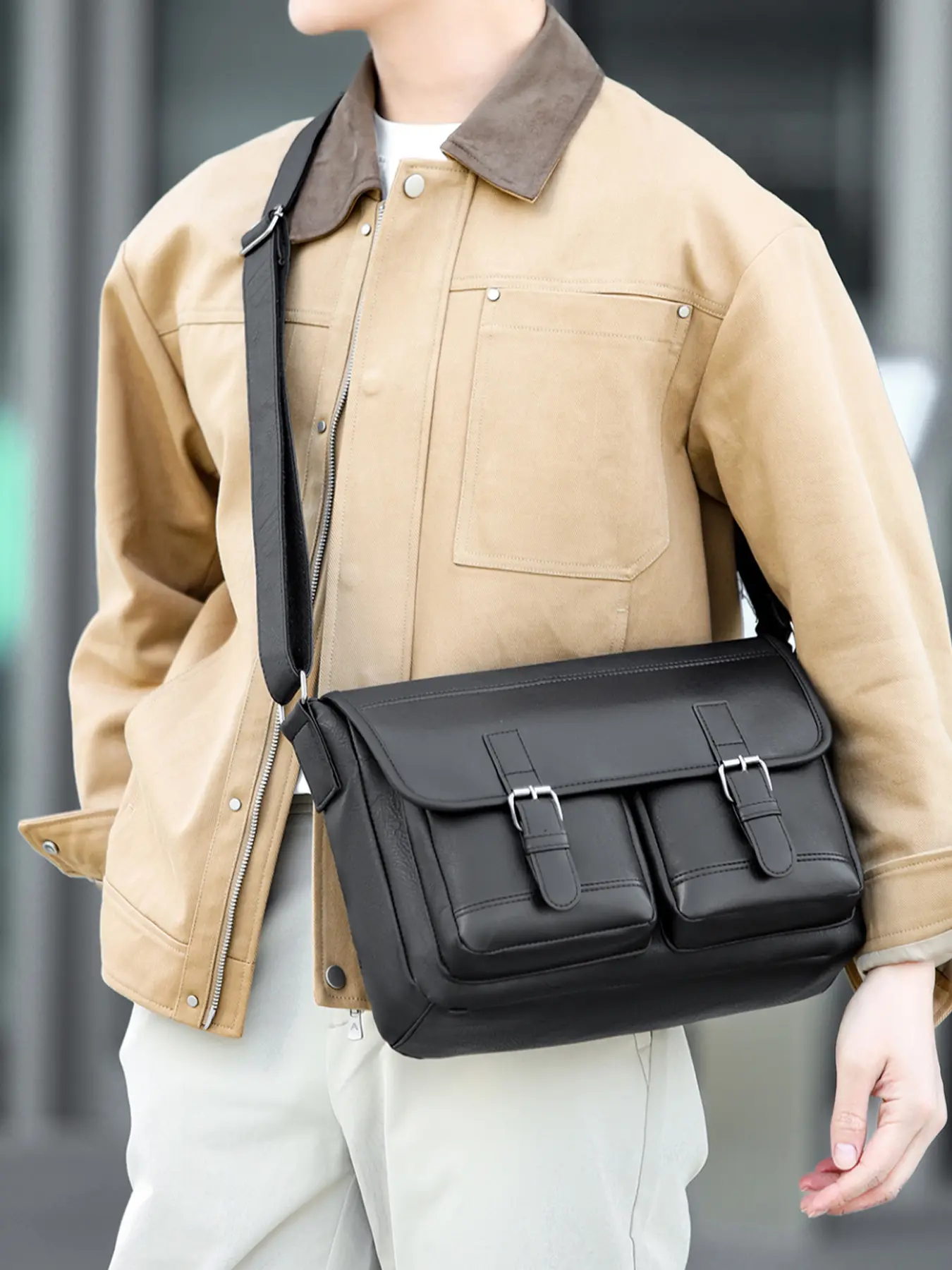 1PC Men's crossbody bag, single shoulder bag, solid color zipper closure, fashionable and versatile, Minimalist crossbody bag, simple and suitable for daily work, commuting, outdoor travel, business trips, walking, shopping, traveling, men's crossbody bag