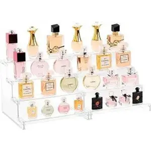 4 Tier Clear Display Risers Stand, 2 Pack Plastic Risers for Display, Plastic Organizers for Figures, Cupcake, Perfume, Dessert, Desktop Display Stand for Organize and Decoration Racks