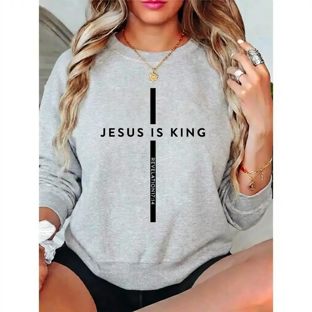 Women's Christian Crewneck Sweatshirt - Unisex, Jesus Is King, Revelation 17:14 Bible Verse Graphic, Cotton, Vintage Casual Wear, Made to Order, Machine Washable, Heavyweight Fleece, Minimalist Faith Apparel, Religious Streetwear Top