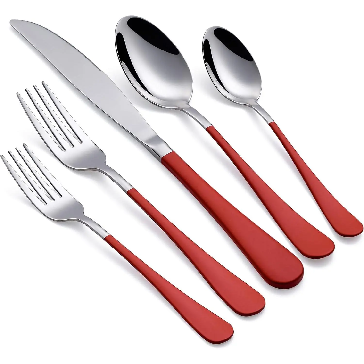 Modern 20-Piece 18/0 Stainless Steel Tableware Set with Red Handles, 4-Person Cutlery Service with Mirror Finish Forks, Knives, Spoons, Dishwasher Safe for Everyday Use, Fork, Knife, Spoon, Kitchen Set Cutlery, Modern Kitchenware Set