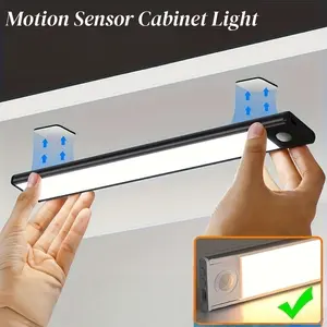 Smart Motion Sensor LED Cabinet Light - Dimmable 3-Color, USB Rechargeable, Ultra-Thin Under Shelf Lighting for Wardrobe/Kitchen/Bookshelf