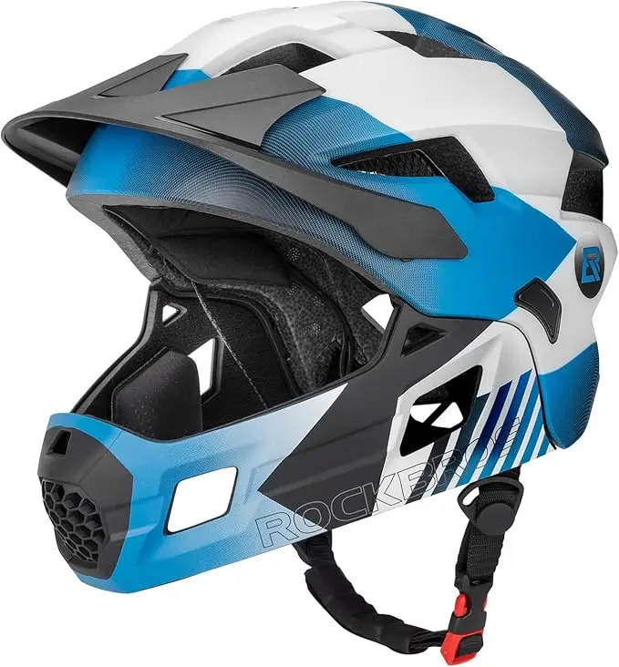 ROCKBROS Kids Full Face Helmet Kids Bike Helmets Lightweight Toddler Mountain Bike Helmet Detachable for MTB BMX Skating Cycling Scooter Safety Bicycle Helmets for Youth Child Boys Girls