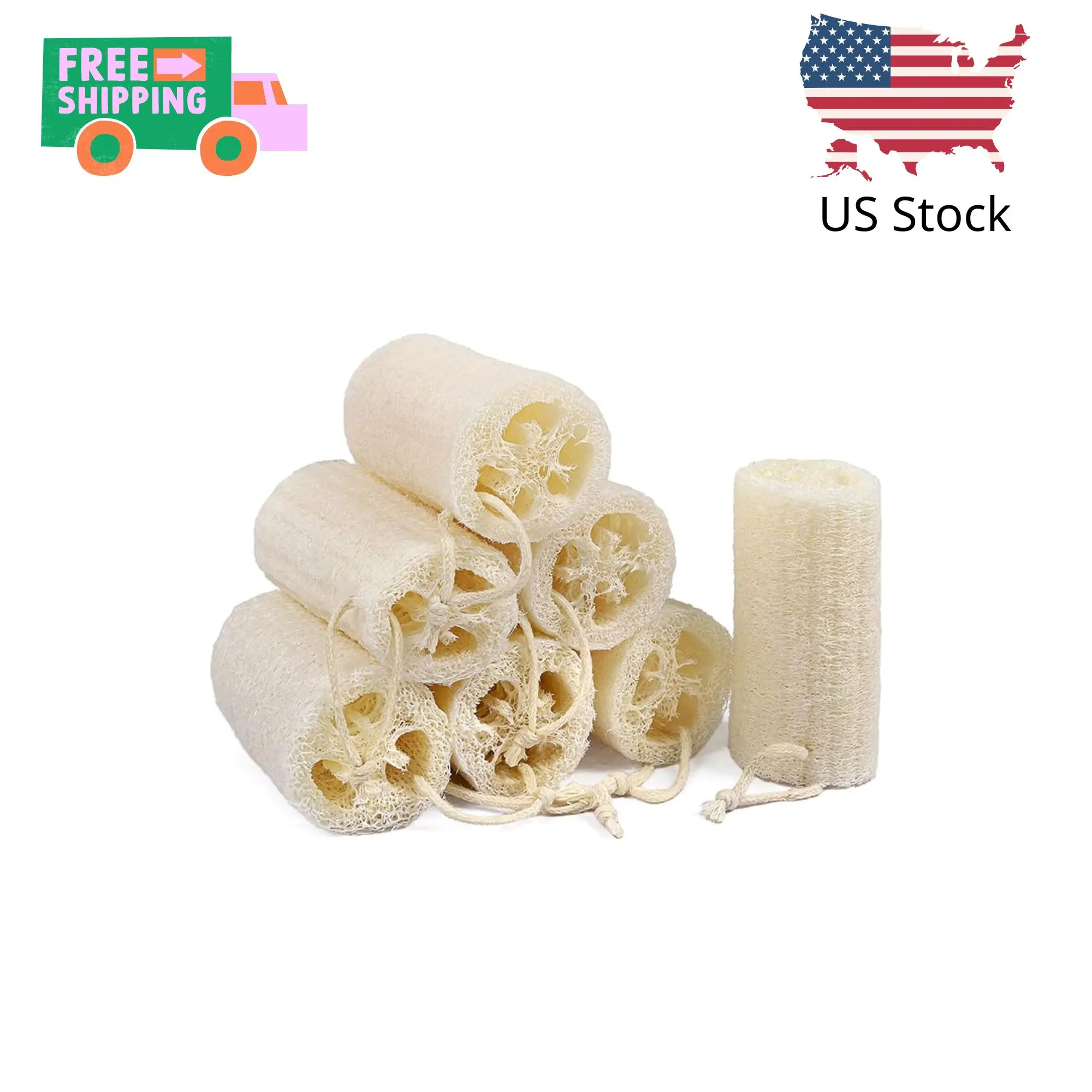 7 Pack Natural Loofah Body Scrubber Sponge, 5 Inches