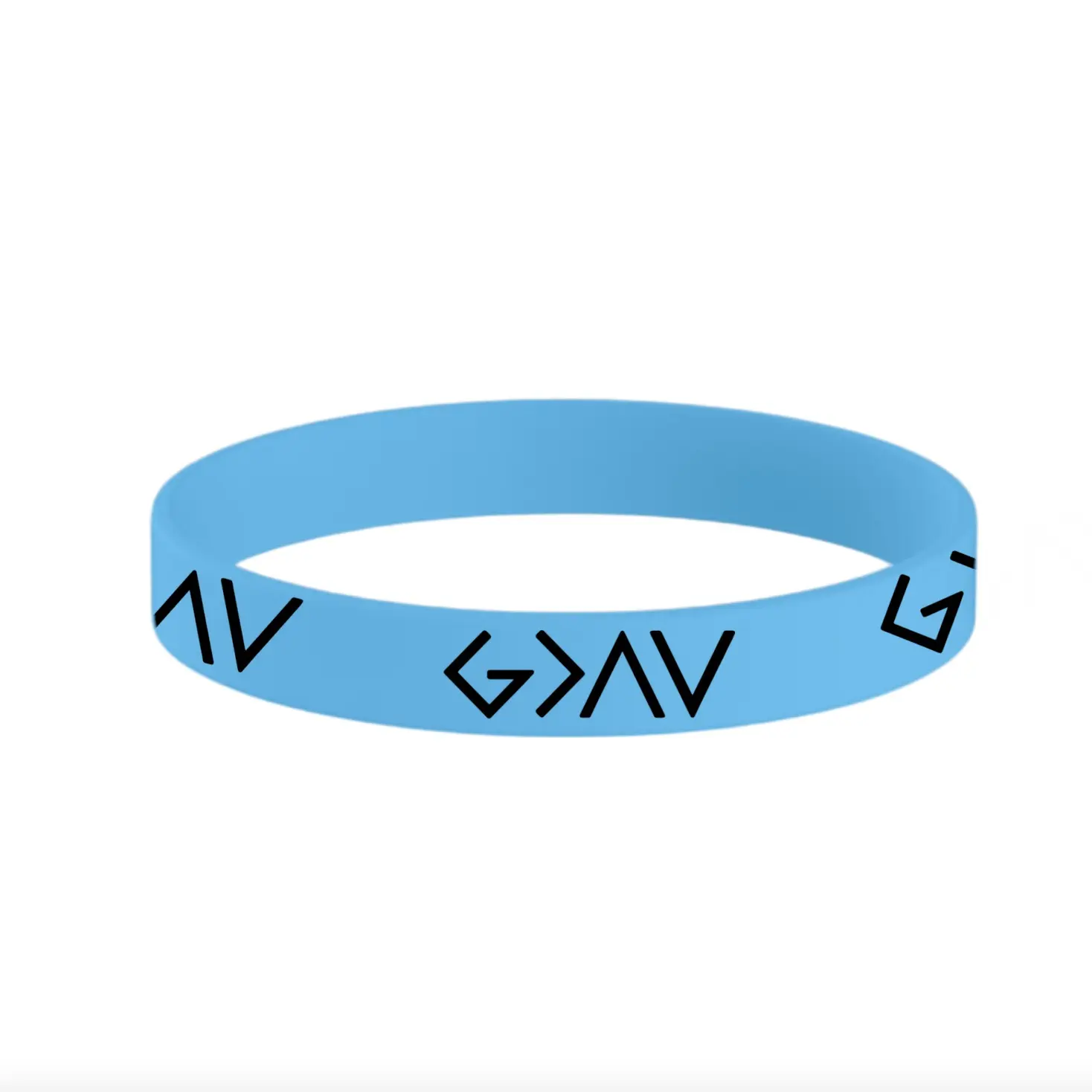 God Is Greater Than The Highs and Lows Wristband - Light Blue Silicone Bracelet with Black Text Design