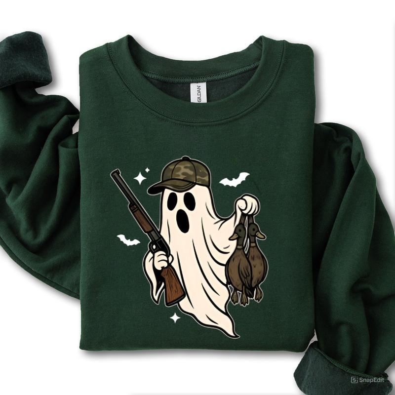 Duck Hunt Ghost Halloween Sweatshirt – Cute Halloween Sweatshirt, Spooky Season Crewneck, Retro Halloween Sweater, For Men, For Women