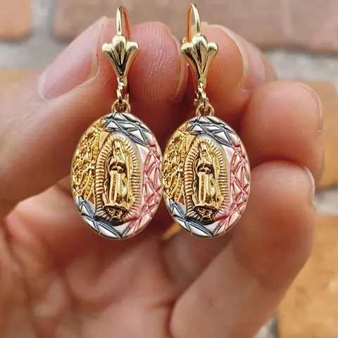 Vintage Design Virgin Mary Metal Earrings, Casual Creative Unisex Daily Wear Prayer Earrings, Versatile Fashion Accessory, Vintage Appeal, Drop Earring Type, Fashionable Earrings, Copper Earrings, Fashion Ear Jewelry
