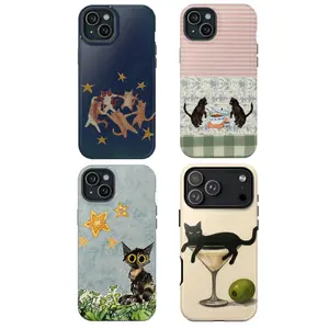 Vintage Cottage Kitten Phone Case, Stary Night| Garden Cat| Kitchen Kitty Case Cover Compatible With iPhone 16 15 14 13 12 11 Pro Max X XS, Galaxy S25 S24 S23 S22 Ultra Durable Protection, Aesthetic Gift For Cat Lovers