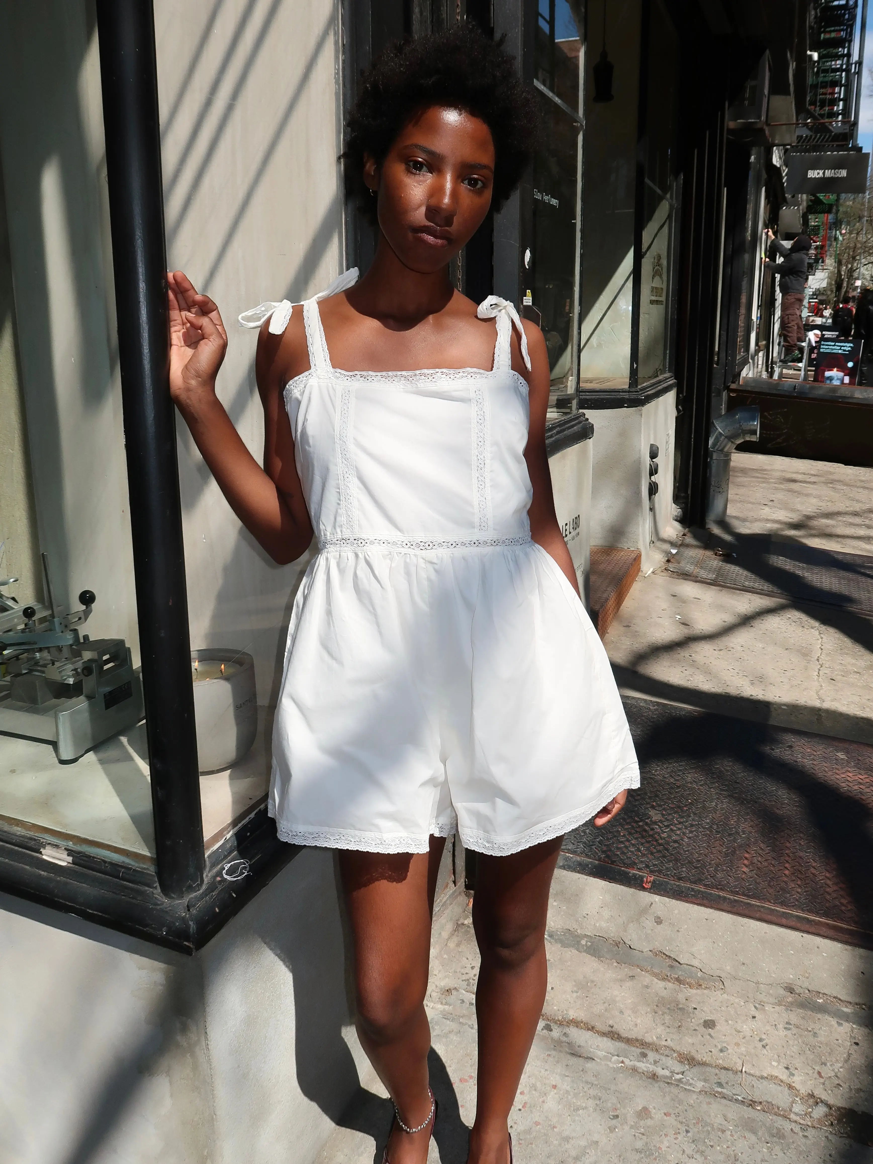 Emilia Playsuit in Fresco Lace White