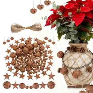 140Pack Rustic Metal Bell & Star Ornaments: Festive Hanging Decor for Christmas & Farmhouse Spaces (With A 5-Meter-Long Hemp Rope) - Tools & Hardware.