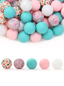 50pcs 15mm Mixed Color Silicone Beads, Floral Grid Round Beads, Non-Toxic Durable Decorative Beads, DIY Beads for Jewelry Making