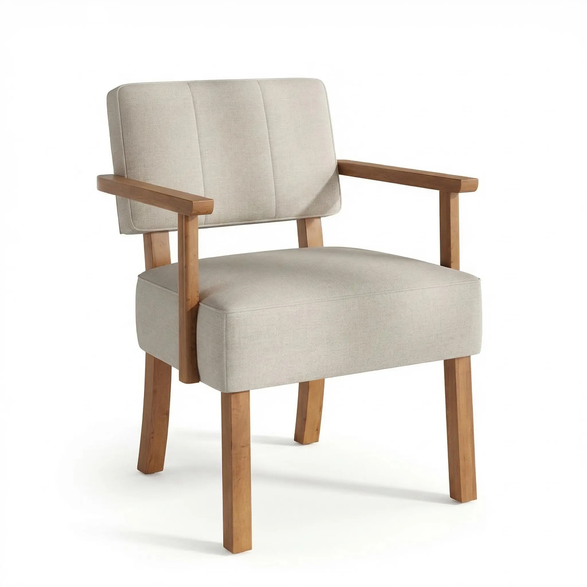 Garvee Mid Century Modern Accent Chair, Beige Linen Fabric Armchair with Vertical Tufted Back, Breathable Upholstered Reading Lounge Chair with Wood Frame for Living Room & Bedroom