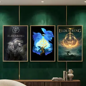 Elden Ring Painting Calligraphy HD Heavy-Duty Waterproof Wrinkle-Resistant Canvas Print – Tool-Free Durable Hides Wall Flaws & Boosts Style for Living Rooms Bathrooms