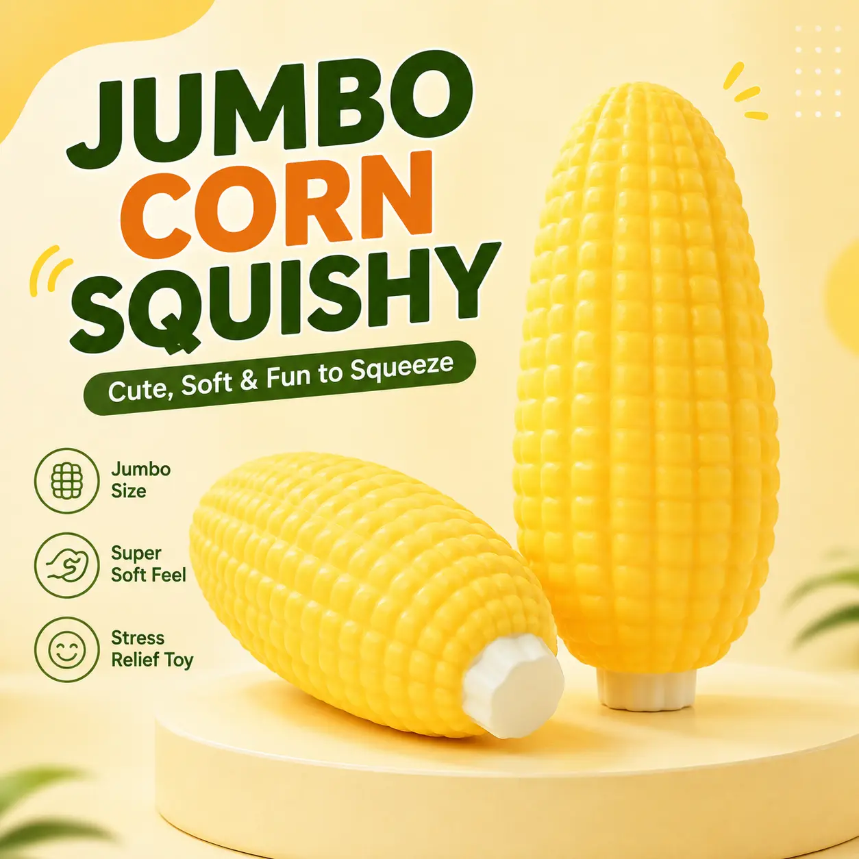 Jumbo Squishy Giant Realistic Corn on the Cob 25cm Soft TPR Shaving Cream Filled Squeeze Toy, Sensory Stress Relief Fidget Toy for Adults and Kids, Desk Toy and Fun Gift