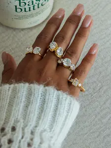 This Lady s Ring Set Is A Stackable Geometric Teardrop Shaped Zircon Stainless Steel 18k Gold Plated Waterproof And Anti Allergy Classic And Elegant Engagement Jewelry Gift Solitaire Stackable Rings