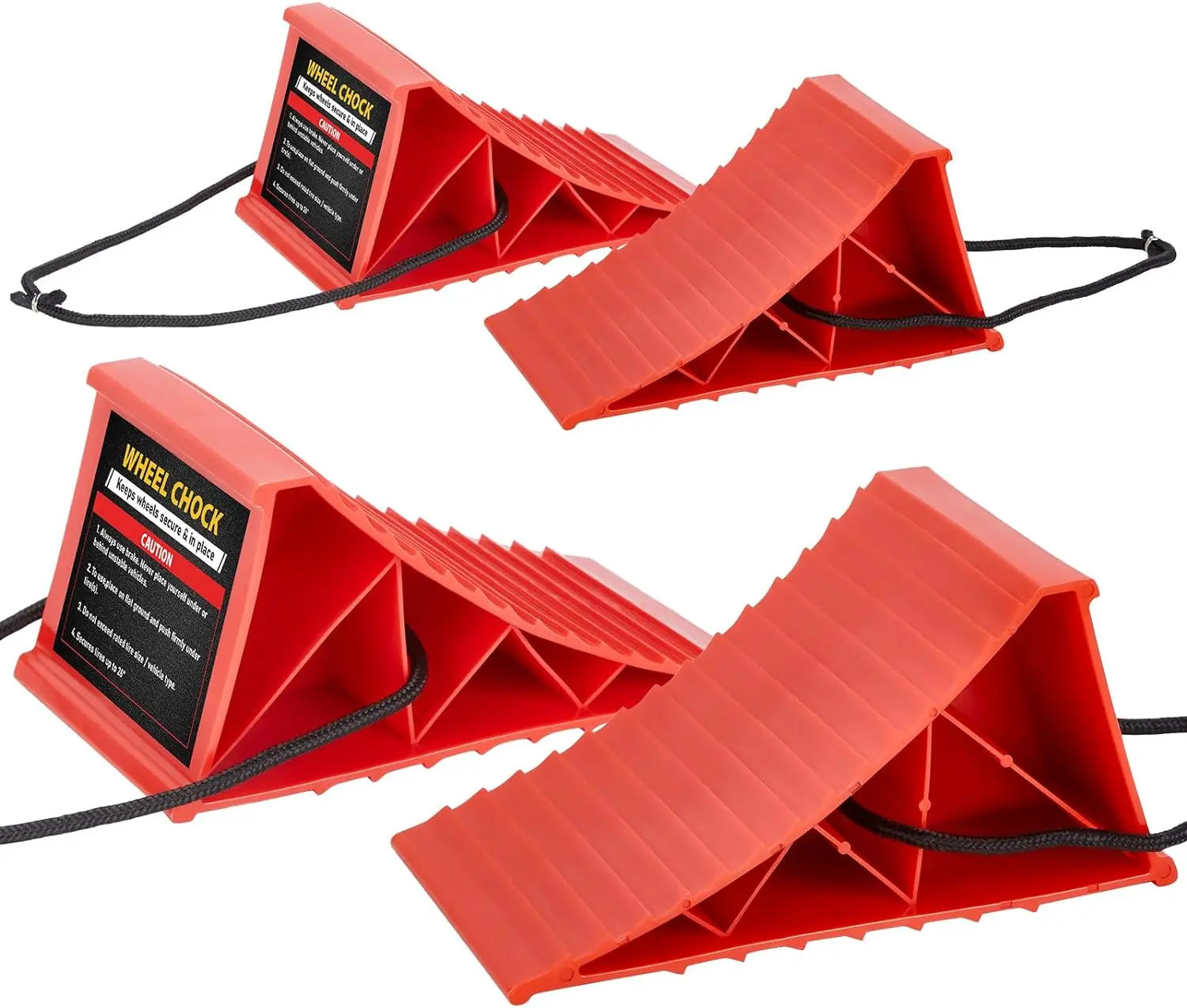 Wheel Chocks, 4Pack Heavy Duty Wheel Chocks with Rope for Easy Removal, Durable, Non-Slip, Hard Plastic Wheel Chocks for, RV, Camper, Effective in Keeping Your Vehicle in Place