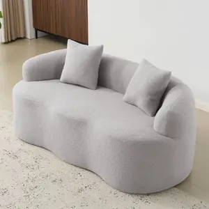 Eyisean 67" Teddy Curved Loveseat Sofa, Modern Deep Seat Boneless Couch with 2 Throw Pillow & Round Armrest, No Assembly Required, Comfy Floor Cloud Couch for Living Room, Bedroom, Small Space