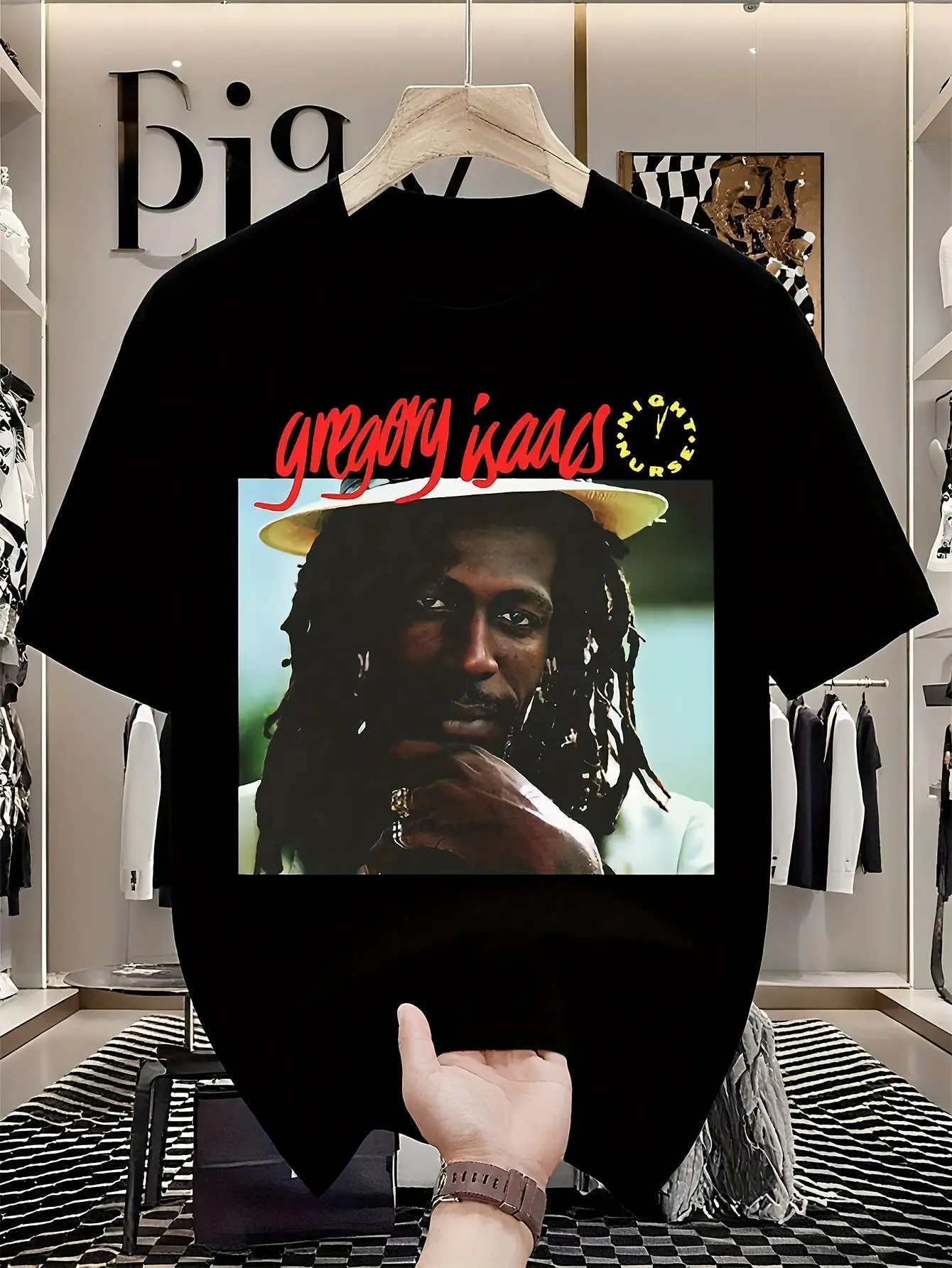 Men's Cotton Short-Sleeve Round Neck Streetwear T-Shirt - Jamaican Reggae Legend Gregory Isaacs "Night Nurse" Album Cover Graphic Print, All-Season Fabric, Casual Hem Jamaica-Themed Graphic Men's Short-Sleeve T-Shirts, Vintage, Loose