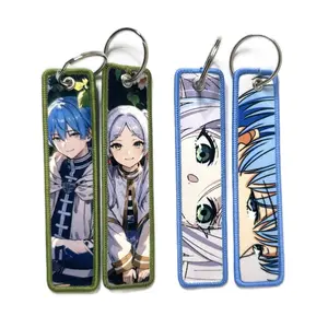 Frieren Keychains Embroidered Anime Characters with Detailed Portraits for Fans keyrings