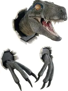 3D Dinosaur Wall Art Sculpture Dinosaur Head Wall Mount Wall-Mounted Resin Statue Dinosaur Home Bedroom Accessories (Yellow)
