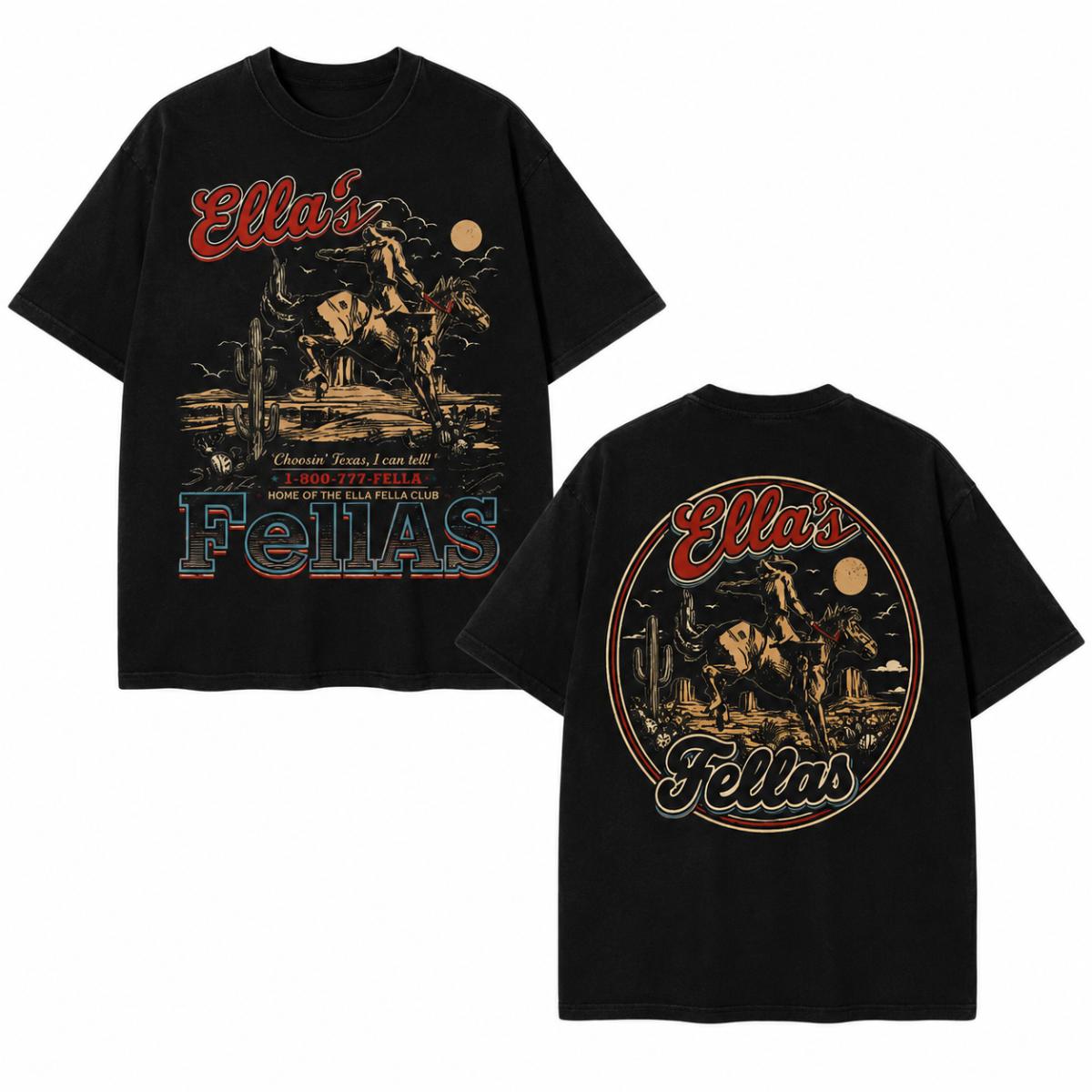 Ella’s Fellas T-Shirt, Vintage Cowboy Rodeo Graphic Tee, Retro Western Desert Country Shirt