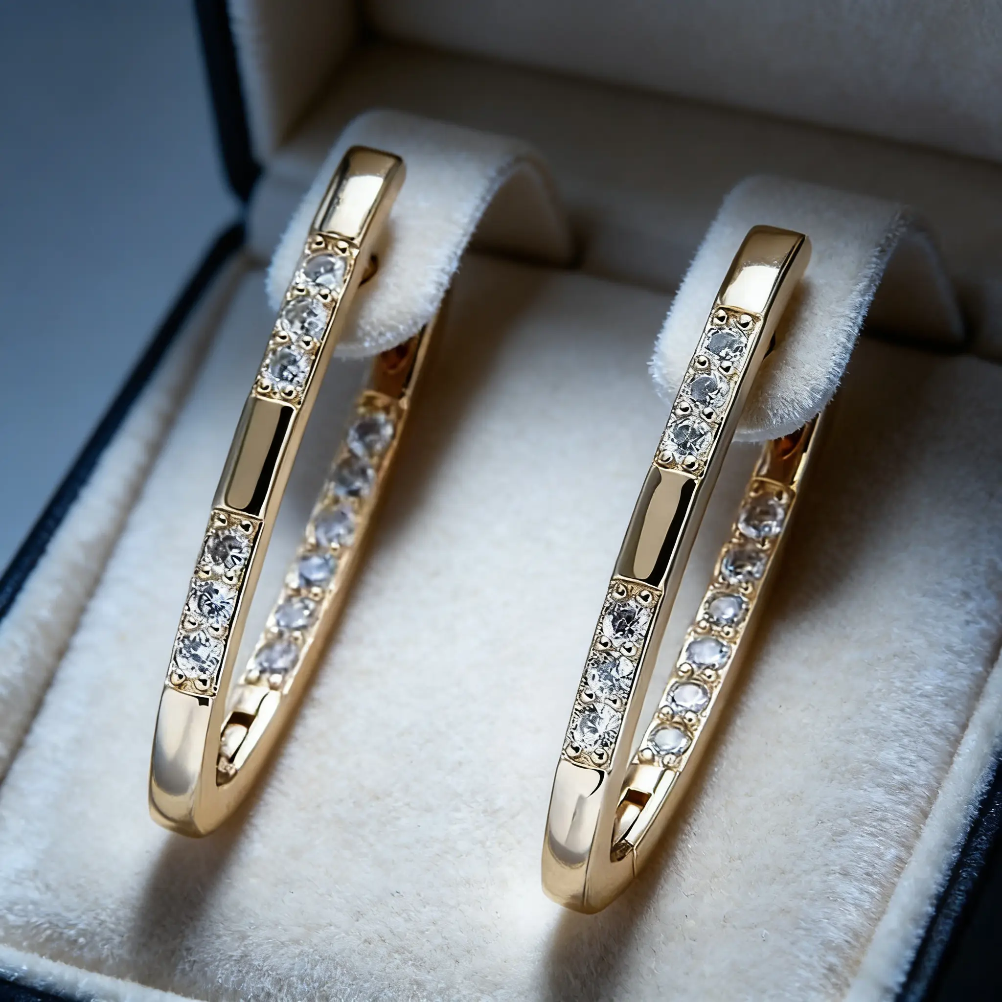 Gold Plated CZ Inlaid Hoop Earrings | V-Shaped Geometric Design | Luxury Statement Jewelry | Perfect Gift for Special Occasions
