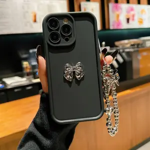 Bowknot Design Phone Case with Chain, Decorative Protective Phone Protector Cover, Phone Accessories Compatible with iPhone 11 12 13 14 15 16 Series, Casing