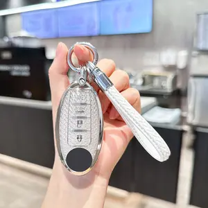 for Nissan Key Fob Cover with Keychain Car Key Fob Case Shell Fit for Nissan Altima Maxima Rogue Armada Pathfinder Smart Key Car Accessories Protector