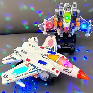 Transformable Plane Robot Toy, Glowing Lights & Auto-Obstacle Turn, Birthday Christmas Gift for Boys Men 3+