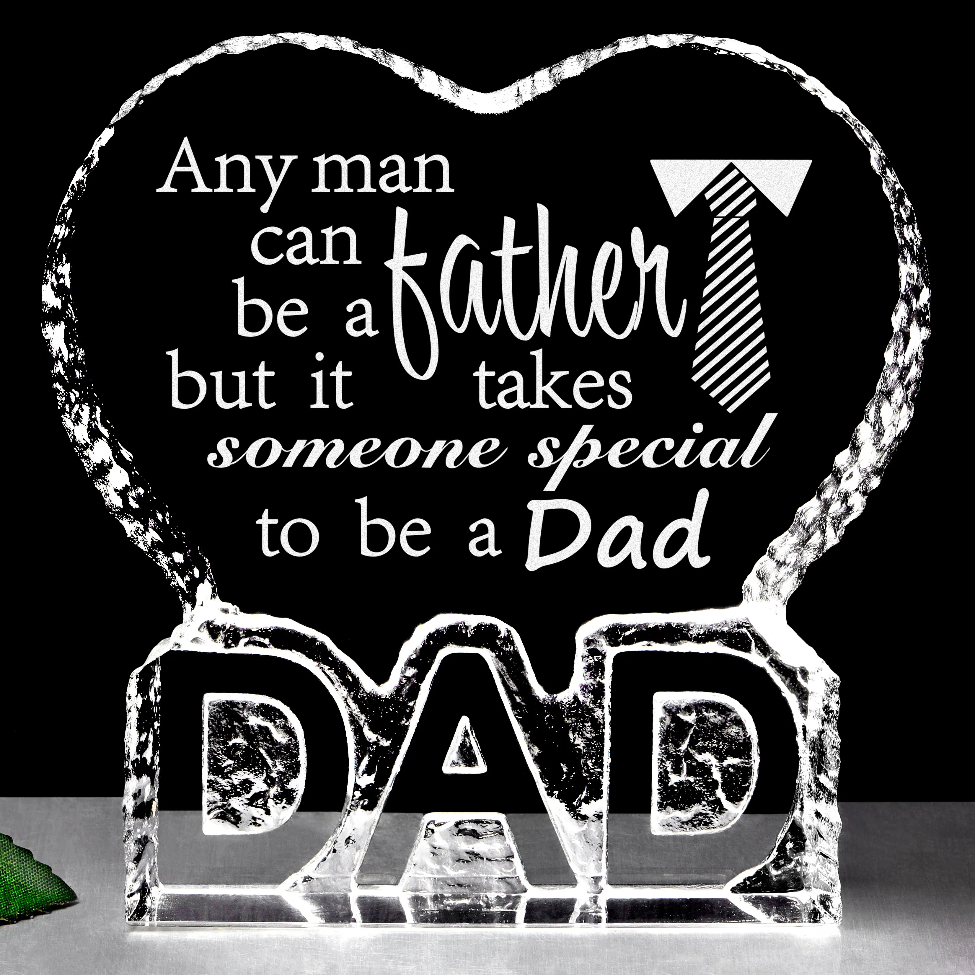 Engraved Heart Shaped Crystal Keepsake for Dad, Tie Artwork Decor Gift from Daughter & Son, Perfect for Birthday Father’s Day