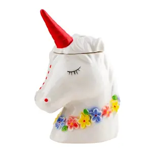BarConic® Tropical Ceramic Tiki Mug - Unicorn Lei Cup with Lid and Straw