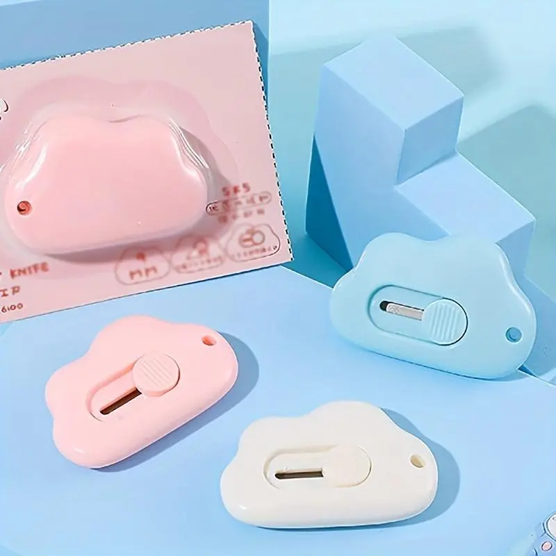 3pcs Portable Cloud Shape Mini Utility Knife Retractable Letter/Box Cutting For Home Office DIY Crafting Cutting Paper Wraps Stationery Paper Cutters