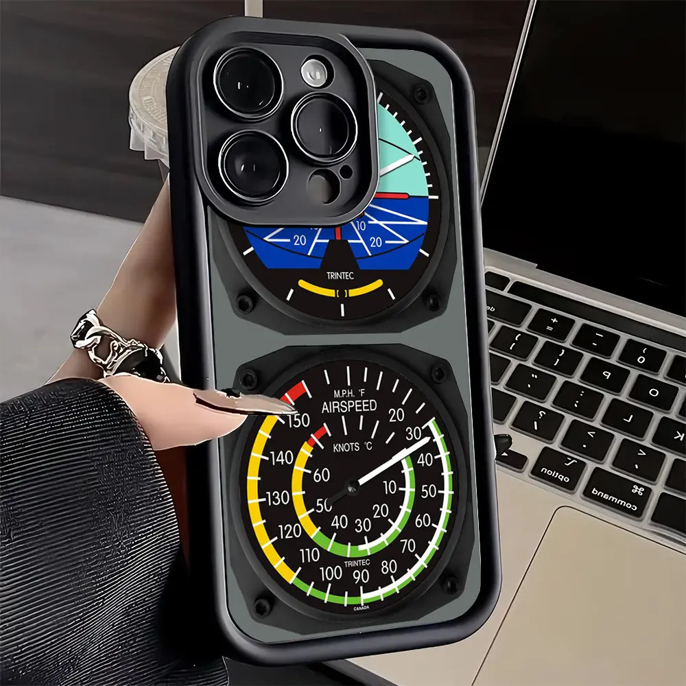 This phone case features an aircraft cockpit design and is compatible with iPhone 17, 16, 15, 14, 13, 12, 11 Pro Max Plus, Air Mini SE, and iPhone XS Max models. It has a soft silicone shell, providing shock and drop protection, making it a perfect gift